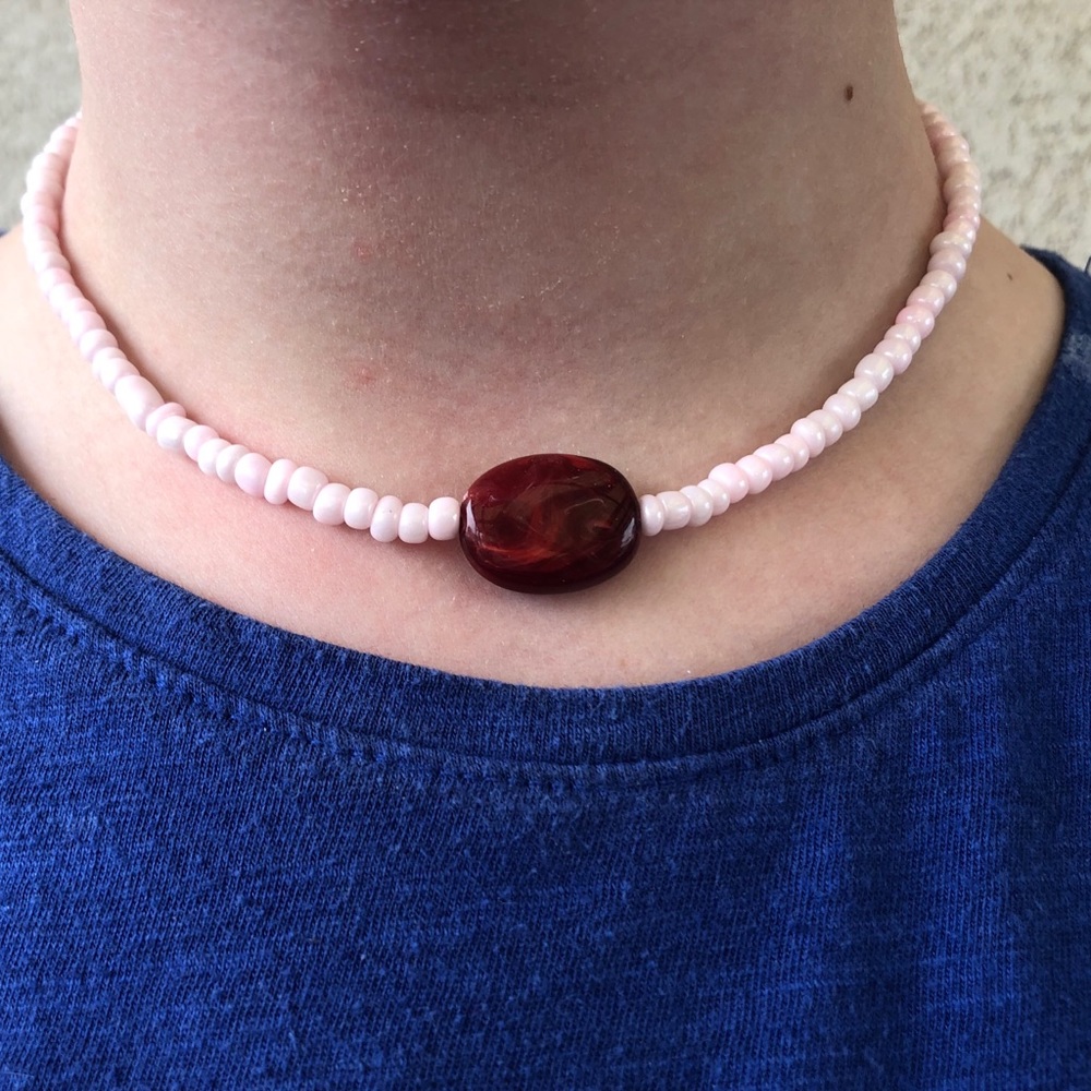 stone & seed bead choker necklace